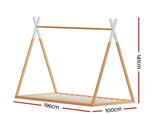 Artiss Bed Frame Wooden Kids House Single Frame Oak ENID