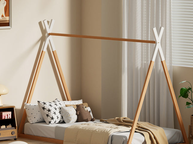 Artiss Bed Frame Wooden Kids House Single Frame Oak ENID