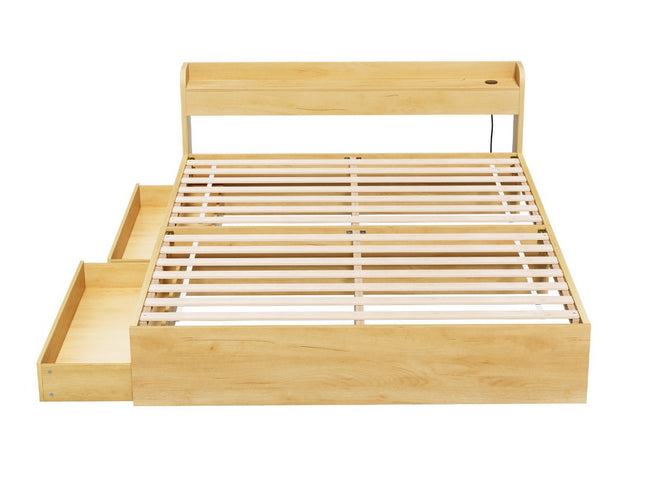 Artiss Bed Frame Queen Size with Charging Ports and 2 Drawers AURA