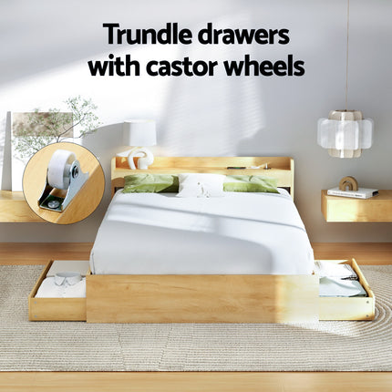 Artiss Bed Frame Queen Size with Charging Ports and 2 Drawers AURA