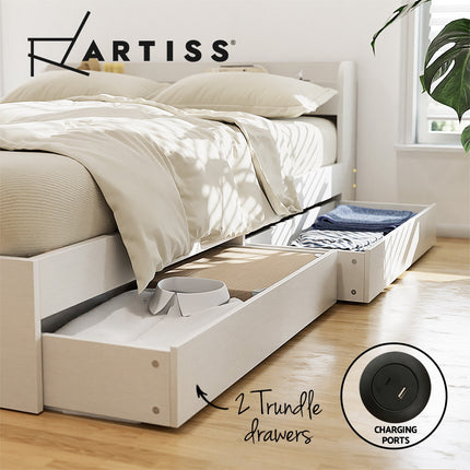 Artiss Bed Frame Single Size with Charging Ports and 2 Drawers AURA
