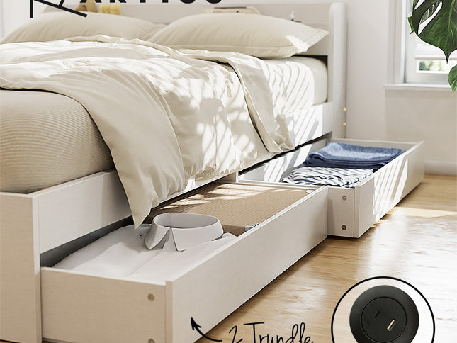 Artiss Bed Frame Single Size with Charging Ports and 2 Drawers AURA