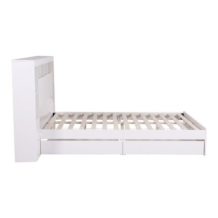 Artiss Queen Bed Frame with Storage Bookcase Headboard, USB & Type-C Ports & Drawers White
