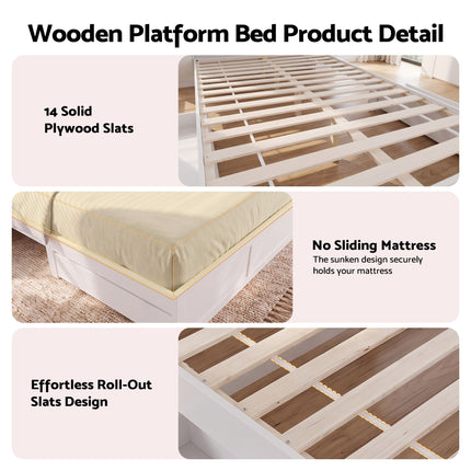 Artiss Queen Bed Frame with Storage Bookcase Headboard, USB & Type-C Ports & Drawers White