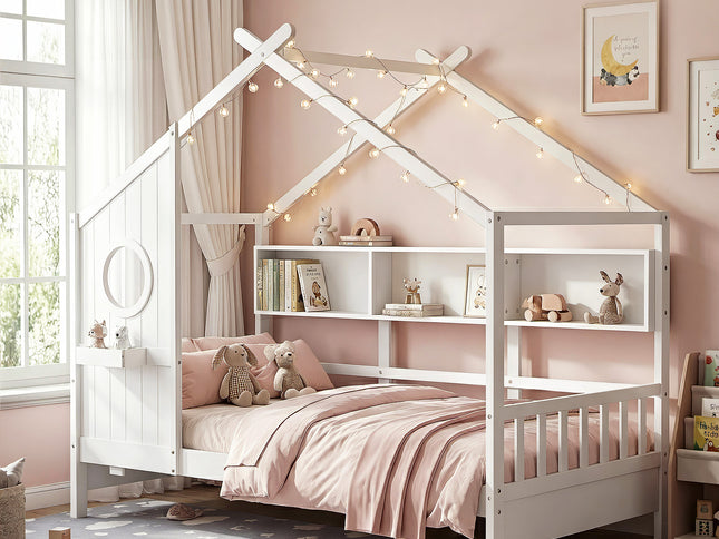 Artiss Kids Single Bed Frame House Bed Solid Wood Montessori Bed for Toddler White