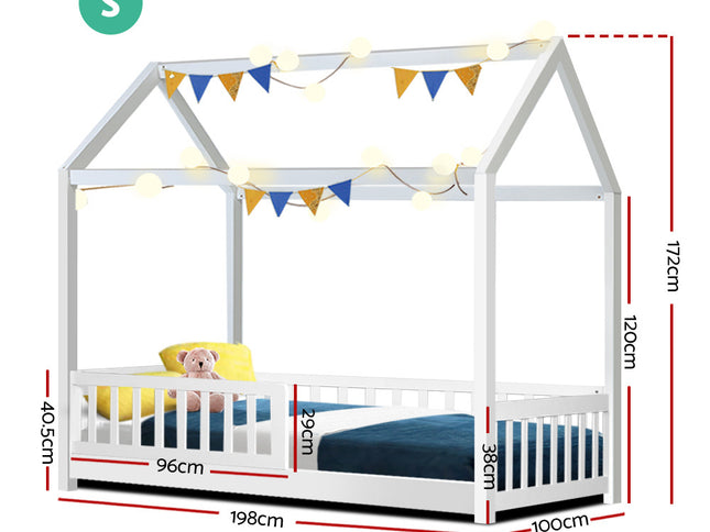 Artiss Bed Frame Wooden Kids House Frame White ROCK