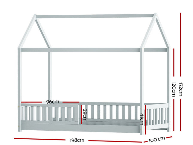 Artiss Bed Frame Wooden Kids House Frame Grey ROCK