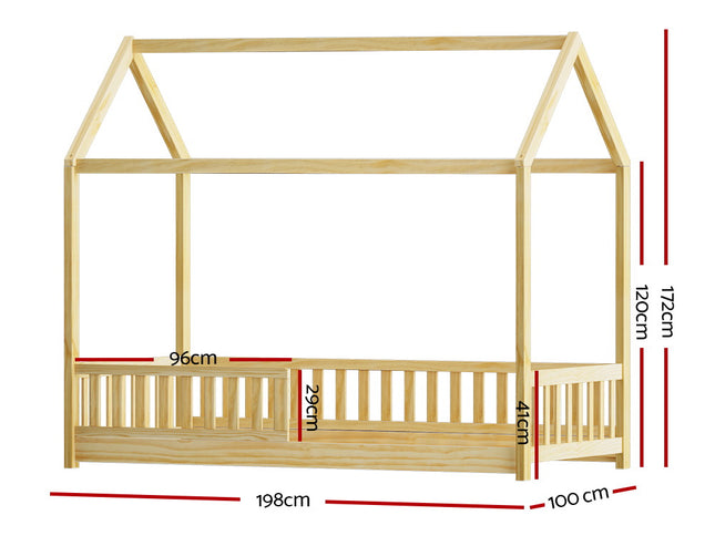 Artiss Bed Frame Wooden Kids House Frame Oak ROCK