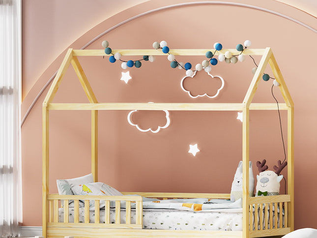 Artiss Bed Frame Wooden Kids House Frame Oak ROCK