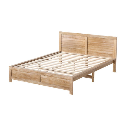 Artiss Bed Frame Double Size Wooden Acacia Wood OATMEAL