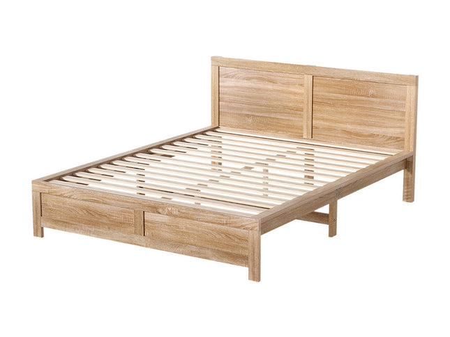 Artiss Bed Frame Double Size Wooden Acacia Wood OATMEAL