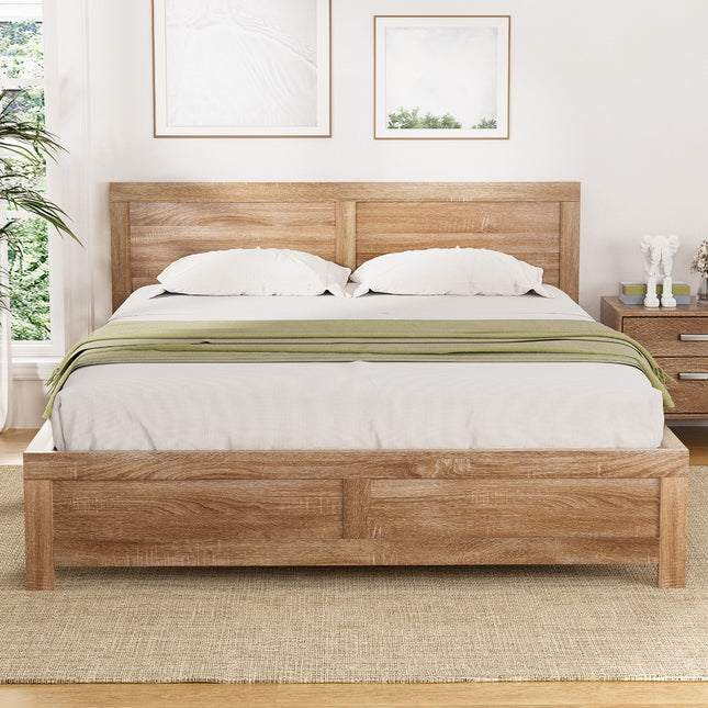 Artiss Bed Frame Double Size Wooden Acacia Wood OATMEAL