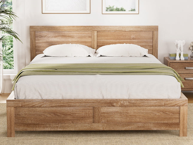 Artiss Bed Frame Queen Size Wooden Acacia Wood OATMEAL