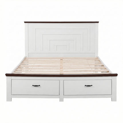 Artiss Double Wooden Bed Frame with 2 Drawer Platform Bed with 108cm Solid High Headboard White Bed Base for Bedroom Easy Assembly