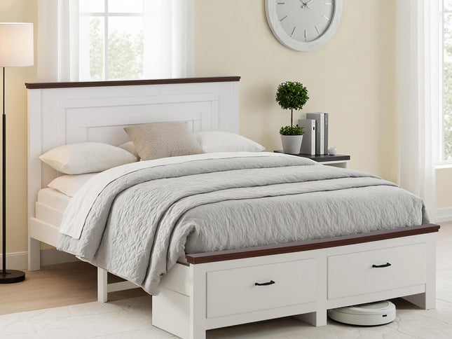 Artiss Queen Wooden Bed Frame with 2 Drawer Platform Bed with 108cm Solid High Headboard White Bed Base for Bedroom Easy Assembly