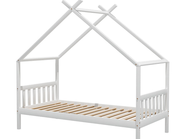 Artiss Bed Frame Wooden Base Kids Single Timber House Beds White
