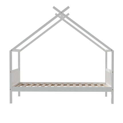 Artiss Bed Frame Wooden Base Kids Single Timber House Beds White