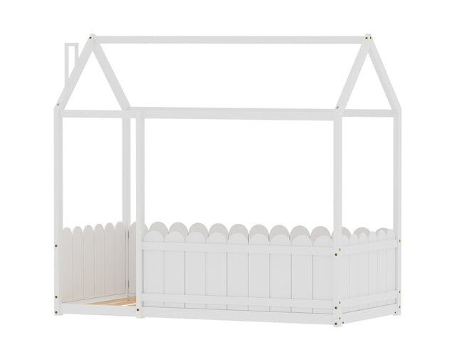 Artiss Bed Frame Wooden Kids House Single Frame White KORI