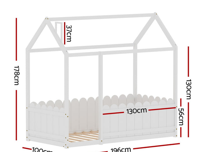 Artiss Bed Frame Wooden Kids House Single Frame White KORI