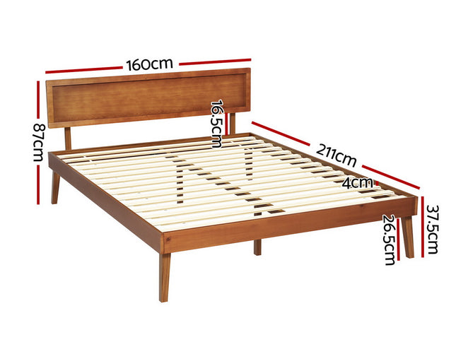 Artiss Bed Frame Queen Size Wooden Bed Base Walnut SPLAY