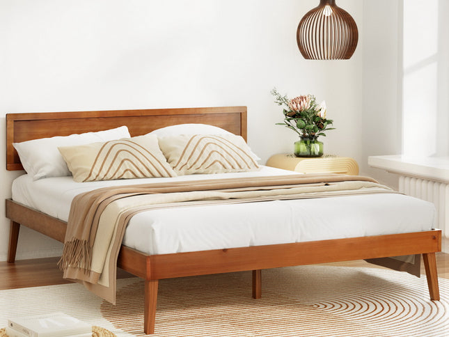 Artiss Bed Frame Queen Size Wooden Bed Base Walnut SPLAY