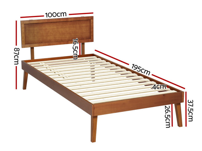 Artiss Bed Frame Single Size Wooden Bed Base Walnut SPLAY