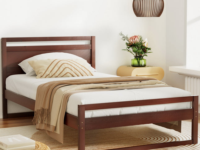 Artiss Bed Frame King Single Size Wooden Walnut WITTON