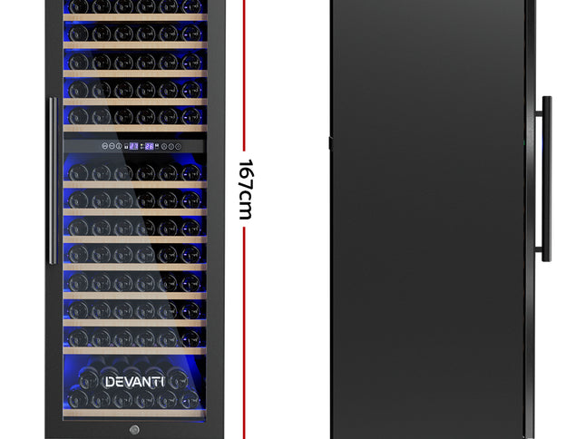 Devanti Wine Fridge Cooler Dual Zone 154 Bottles