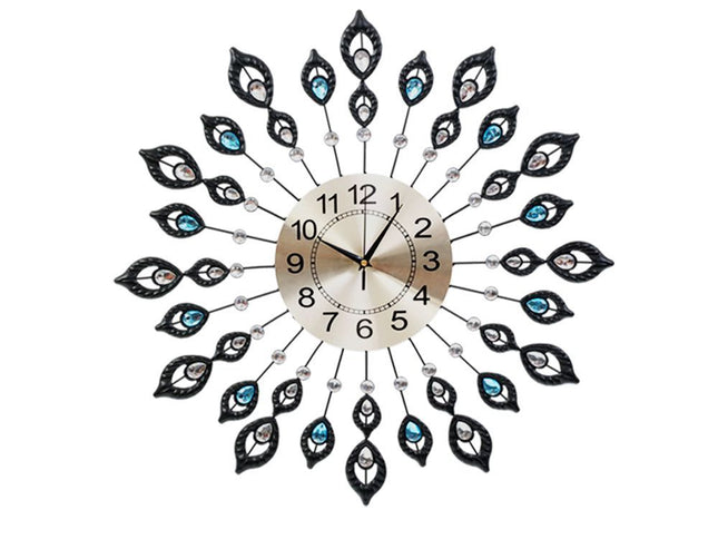 Artiss 60cm Wall Clock Large 3D Peacock Crystal Silver