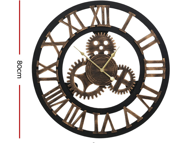 Artiss 80cm Wall Clock Large Retro Roman Numerals Brown