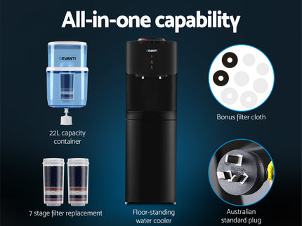 Devanti Water Cooler Dispenser Stand 22L Bottle Black w/2 Filter