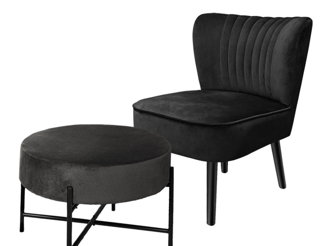 Levede Accent Chair Foot Stool Set Ottoman Black-1864184354935279616