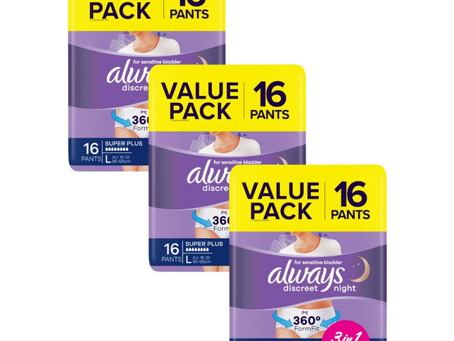 Always Discreet Underwear Night Pants Large 16pk x3-2006732772428877826