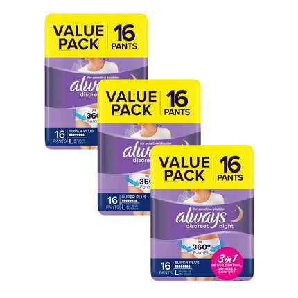 Always Discreet Underwear Night Pants Large 16pk x3-2006732772428877824