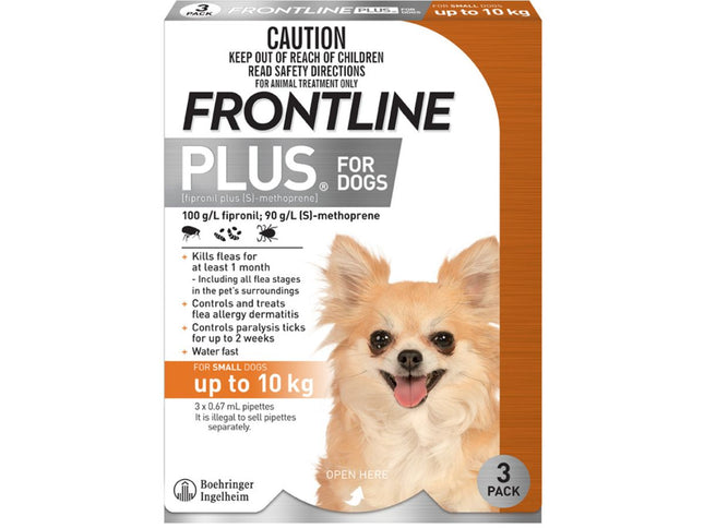 Frontline Plus Dog 0-10kg Orange Small 3pk-2018816614539071490