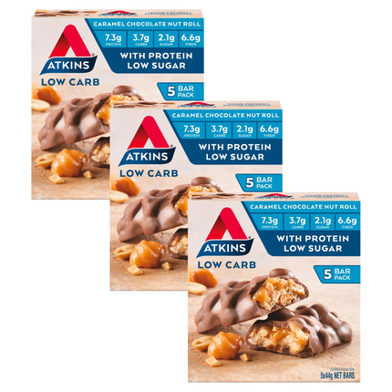 Atkins Caramel Chocolate Nut Roll Protein Snacks 5x44g x3-2029334106231410688