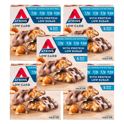 Atkins Caramel Chocolate Nut Roll Protein Snacks 5x44g x5-2029334106550177792