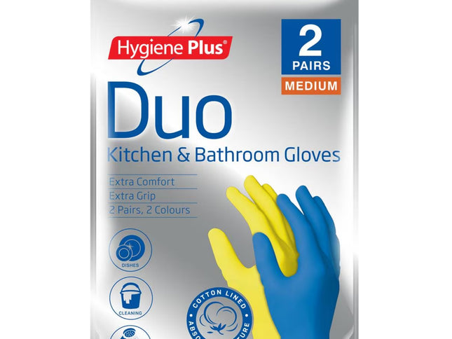 Hygiene Plus Duo Kitchen and Bathroom Gloves 2pk (Medium) x8-2017004938701443073