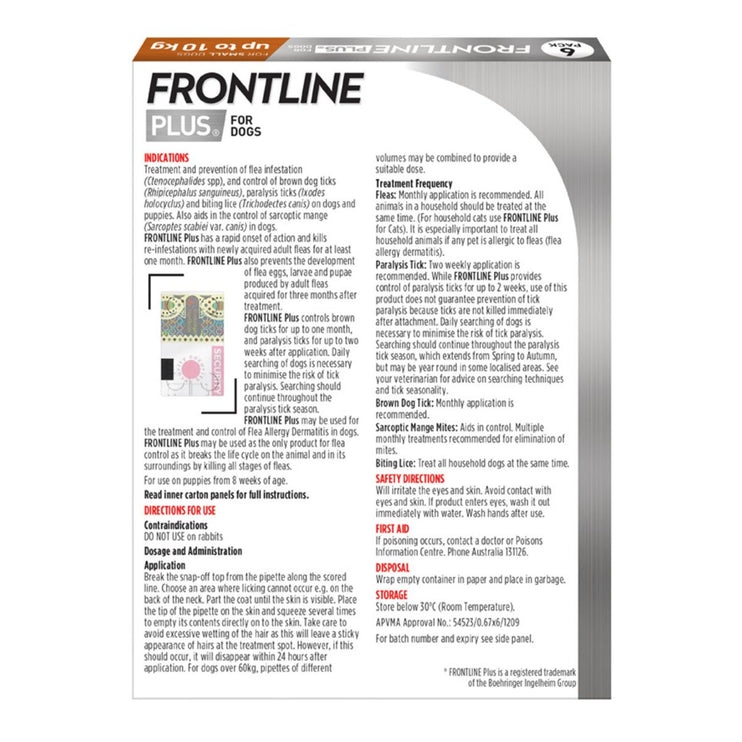 Frontline Plus Dog 0-10kg Orange Small 6pk-2006732761284612097
