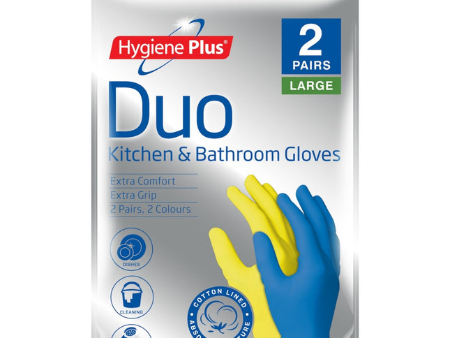 Hygiene Plus Duo Kitchen and Bathroom Gloves 2pk (Large) x6-2029334115299495937