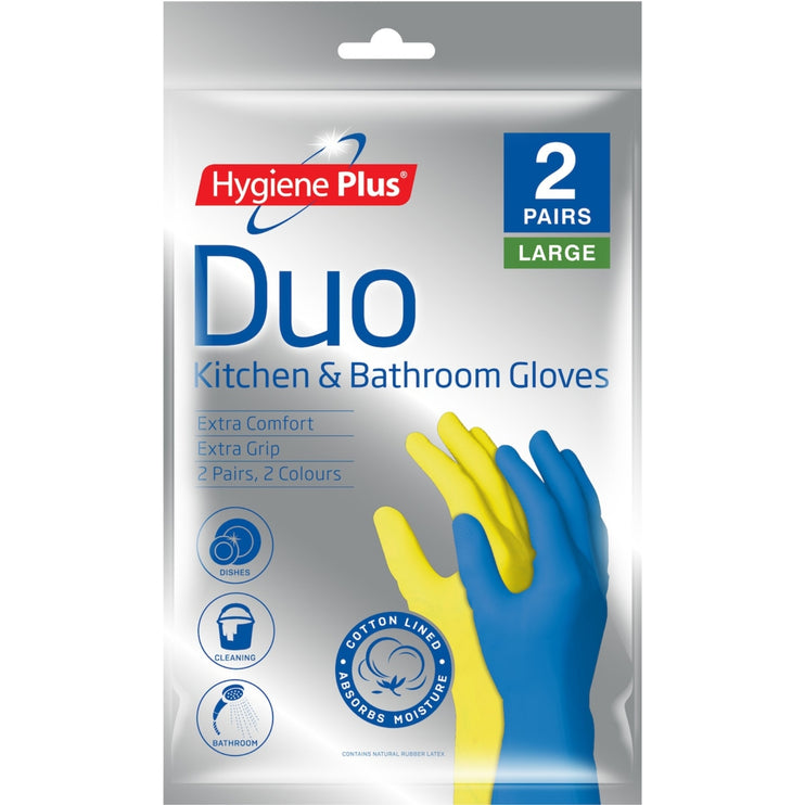 Hygiene Plus Duo Kitchen and Bathroom Gloves 2pk (Large) x6-2029334115299495937
