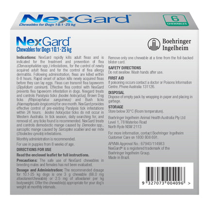 Nexgard Large Dogs 10.1-25Kg Green 6pk-2017004949434667009
