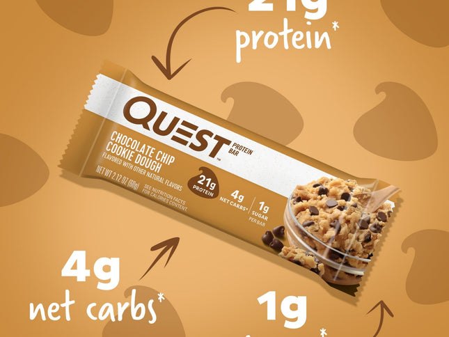 Quest Chocolate Chip Cookie Dough Protein Bars 12x60g-2029334133502775297