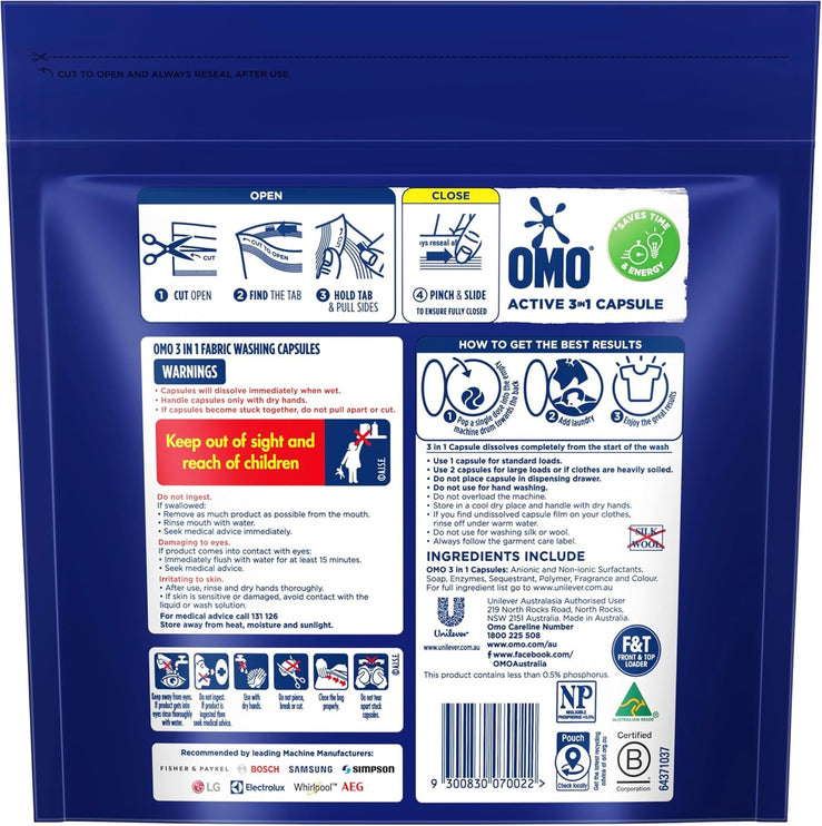 Omo 3 in 1 Active x 360 Laundry Capsules-2029334126863192065