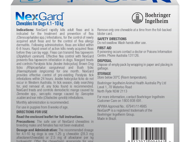 Nexgard Medium Dogs 4.1-10kg Blue 6pk-2017004949715685377