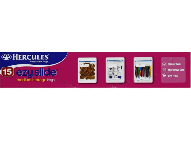 Hercules Ezy Slide Medium Storage Bags 15pk x10-2017004934754603010
