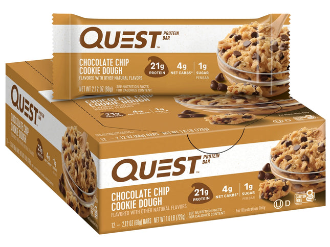 Quest Chocolate Chip Cookie Dough Protein Bars 12x60g-2029334133502775298
