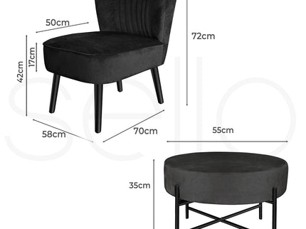 Levede Accent Chair Foot Stool Set Ottoman Black-1864184354935279618