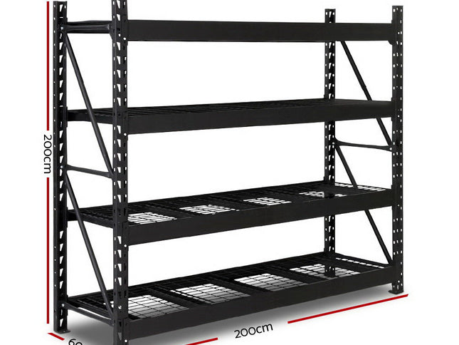 Giantz 2Mx2M Garage Shelving Warehouse Rack Pallet Racking Storage Shelve Black