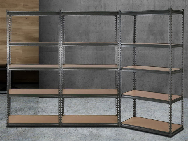 3x1.8M 5-Shelves Steel Warehouse Shelving Racking Garage Storage Rack Grey